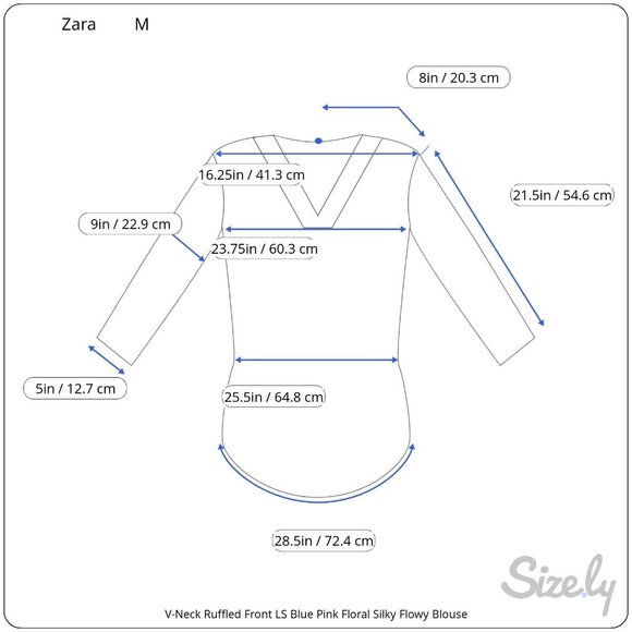 Zara V-Neck Ruffled Front Long Sleeve Multicolored Floral Flowy Blouse Med - Picture 7 of 7